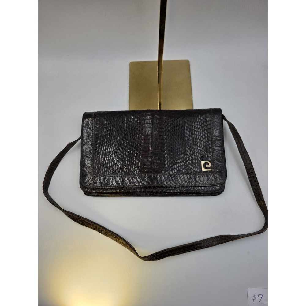 VTG Pierre Cardin Genuine Snakeskin‎ Crossbody Purse Brown 10x6 Designer 70s Bag